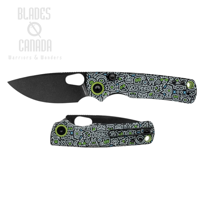 (image for) Vosteed Porcupine Folding Knife, 14C28N Black SW, G10 Doodle Monster, A2619