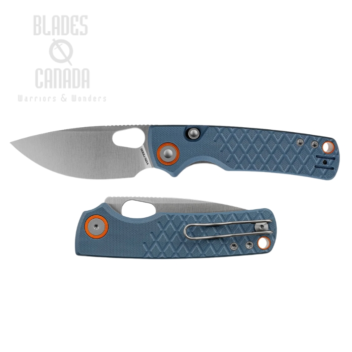 Vosteed Porcupine Button Top Liner Lock Folding Knife, 14C28N Satin, G10 Blue, A2621 (image for) Vosteed Porcupine Button Top Liner Lock Folding Knife, 14C28N Satin, G10 Blue, A2621