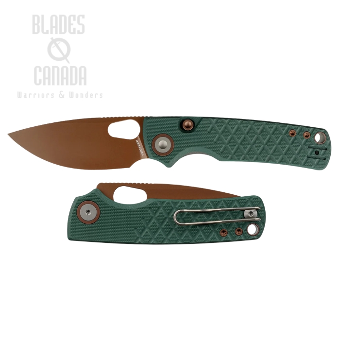 (image for) Vosteed Porcupine Button Top Liner Lock Folding Knife, 14C28N Copper Dune, G10 Green, A2623