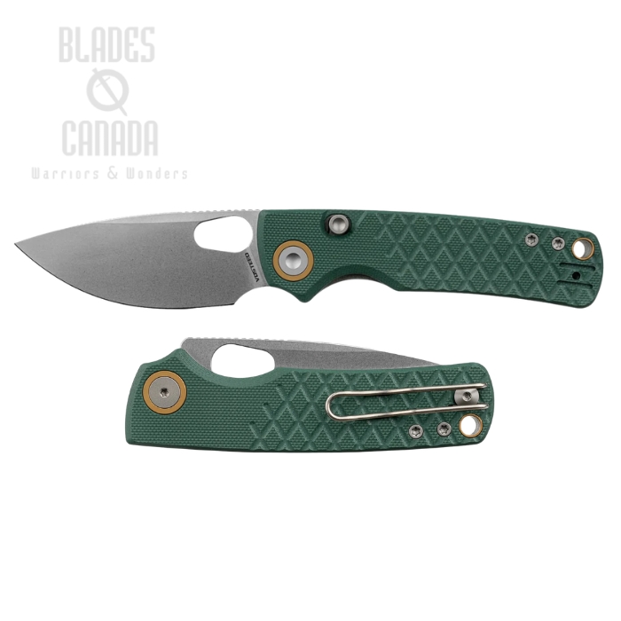 (image for) Vosteed Porcupine Button Top Liner Lock Folding Knife, 14C28N Satin, G10 Green, A2624