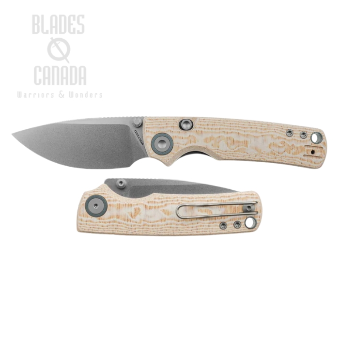 (image for) Vosteed Porcupine Folding Knife, 14C28N Stonewash, Micarta Bamboo Ivory, A2626