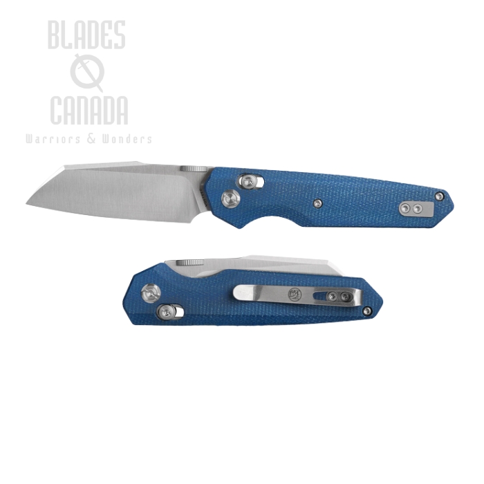 Vosteed Talarurus Cossbar Lock Folding Knife, 14C28N Satin, Micarta Blue, A2704