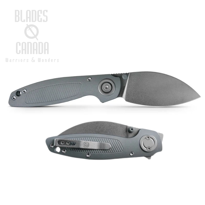 Vosteed Shilin Cutter Flipper Vanchor Lock Left Handed Folding Knife, Elmax Stonewash, Aluminum Gray, A2807
