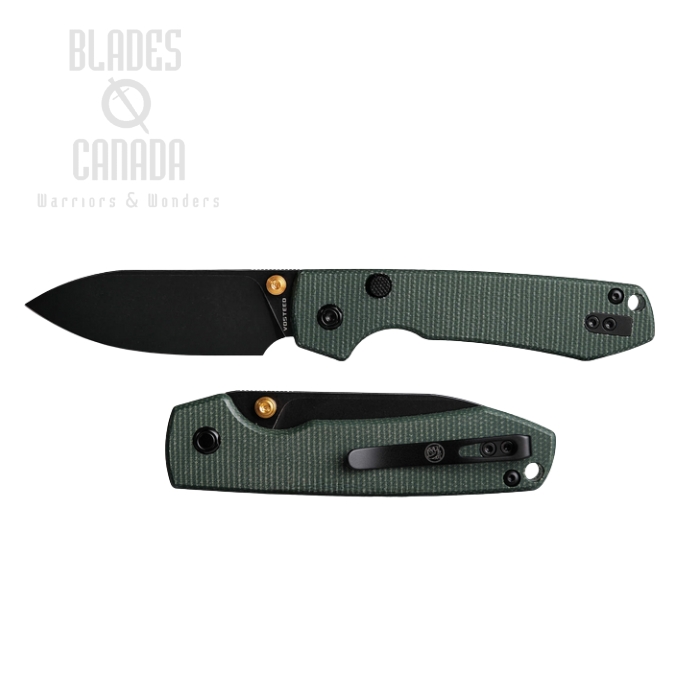 Vosteed Raccoon Top Liner Lock Folding Knife, 14C28N Black, Micarta Green, A2901