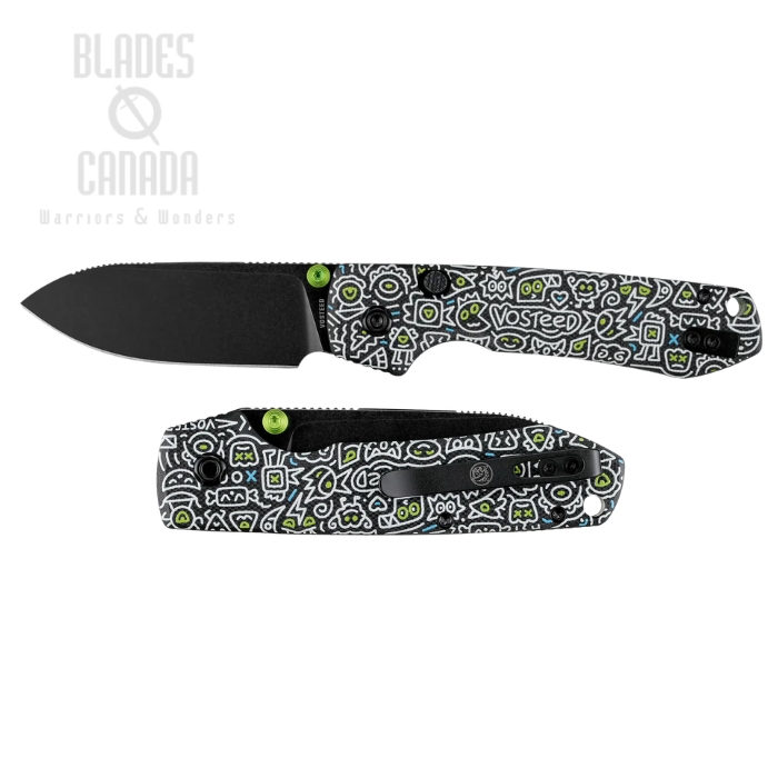 (image for) Raccoon Button Top Liner Lock Folding Knife, 14C28N Black SW, G10 Doodle Monster, A2934