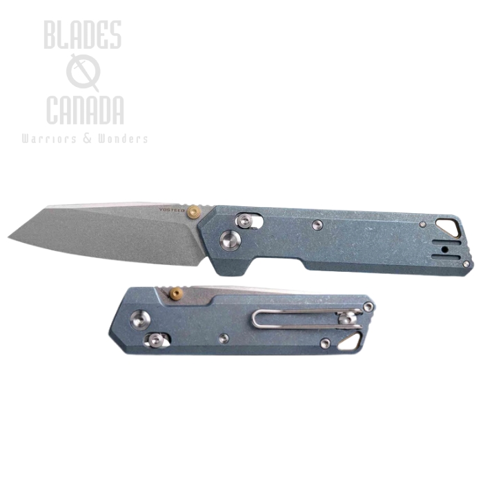 Vosteed Parallel Crossbar Lock Folding Knife, S35VN Stonewash, Titanium Blue, A3504