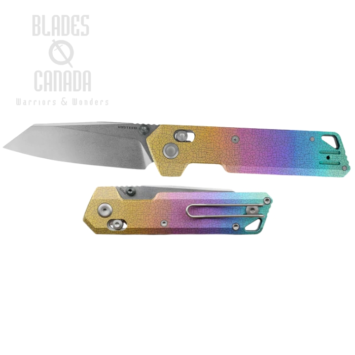 Vosteed Parallel Crossbar Lock Folding Knife, S35VN Stonewash, Titanium Iridescent Crackle, A3508