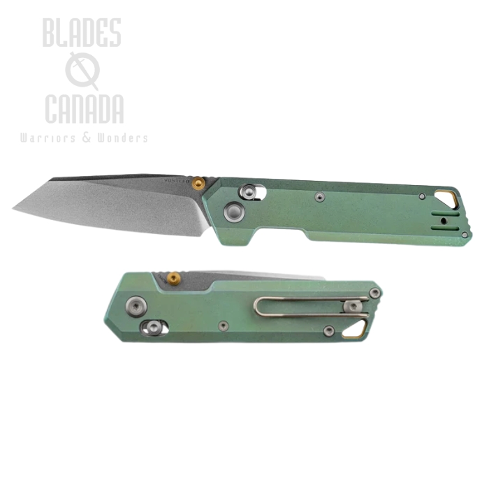 (image for) Vosteed Parallel Crossbar Lock Folding Knife, 154CM Stonewash, Titanium Green, A3519