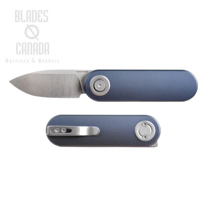 Vosteed Corgi-V Front Flipper Vanchor Lock Knife, 14C28N Satin, Aluminum Dark Blue, A3713