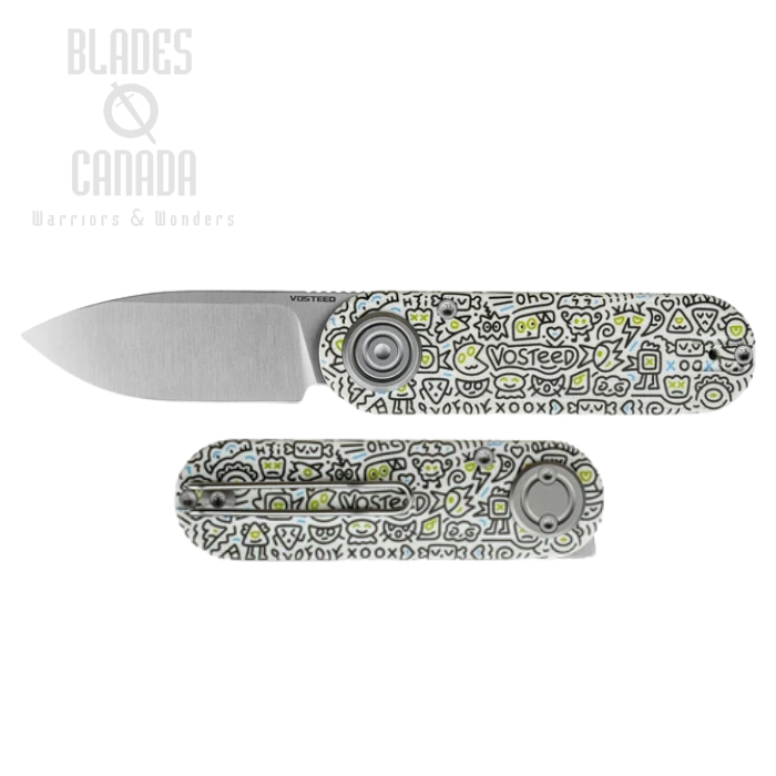 (image for) Vosteed Corgi V Vanchor lock Front Flipper Folding Knife, 14C28N Satin, G10 Doodle Monster, A3727
