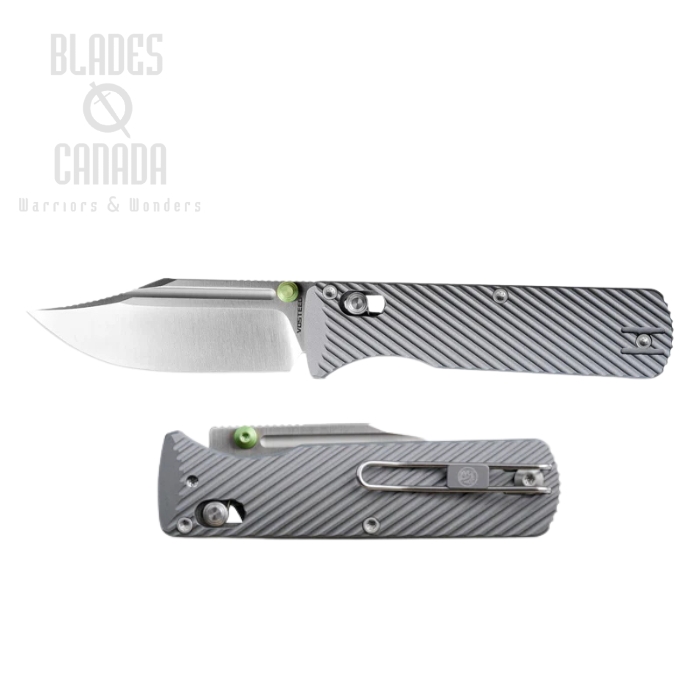 Vosteed Vombat Bowie Crossbar Lock Folding Knife, M390 Satin, Aluminum Gray, A4101 Vosteed Vombat Bowie Crossbar Lock Folding Knife, M390 Satin, Aluminum Gray, A4101