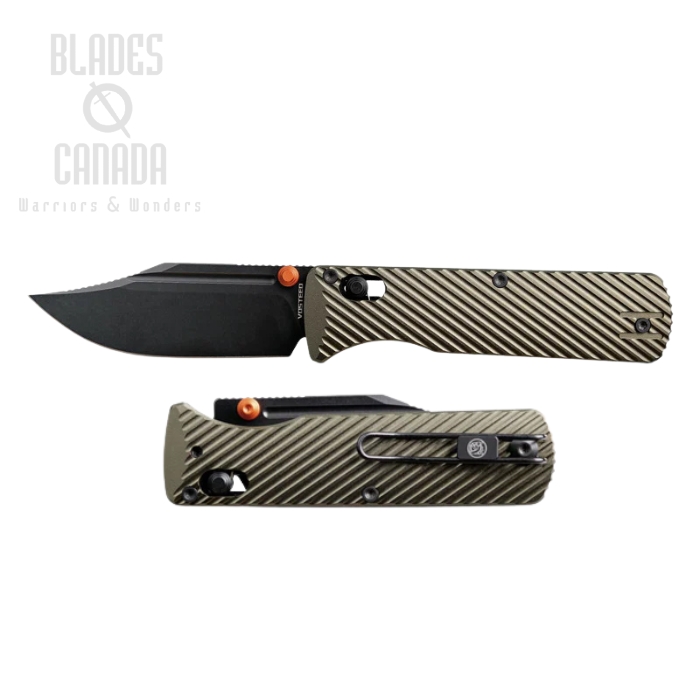 Vosteed Vombat Bowie Crossbar Lock Folding Knife, M390 Black SW, Aluminum Olive Green, A4102 Vosteed Vombat Bowie Crossbar Lock Folding Knife, M390 Black SW, Aluminum Olive Green, A4102