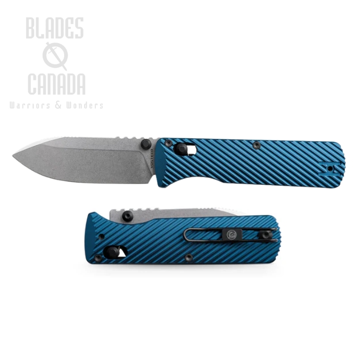 Vosteed Vombat Zulu Crossbar Lock Folding Knife, M390 Stonewash, Aluminum Steel Blue, A4103