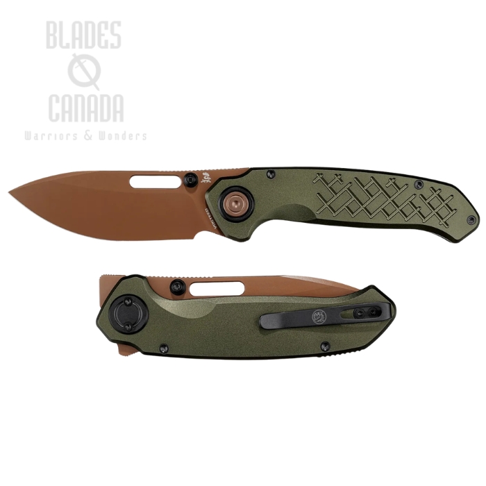 (image for) Vosteed Zander Flipper Vanchor Lock Folding Knife, S35VN Copper Dune, Aluminum Olive Green, A4604