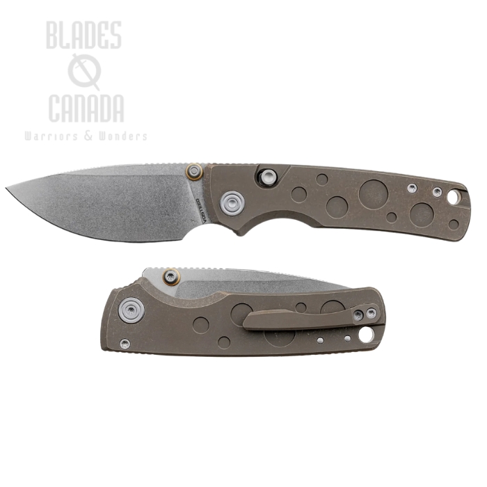 (image for) Vosteed Porcupine TiSlim™ Button Top Liner Lock Folding Knife, S90V Stonewash, Titanium Antique Brasswash, A4807