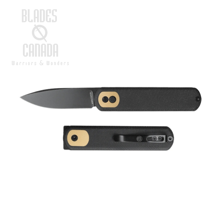 Vosteed Corgi Flipper Button Lock Folding Knife, 14C28N Black SW, Micarta Black, CG29VPMK