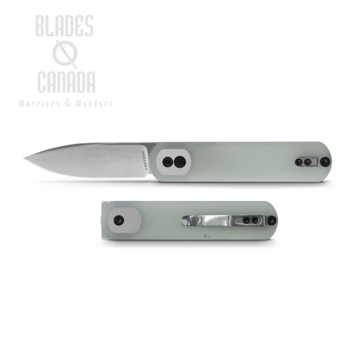 Vosteed Corgi Flipper Button Lock Knife, 14C28N Satin, G10 Jade, CG3S02
