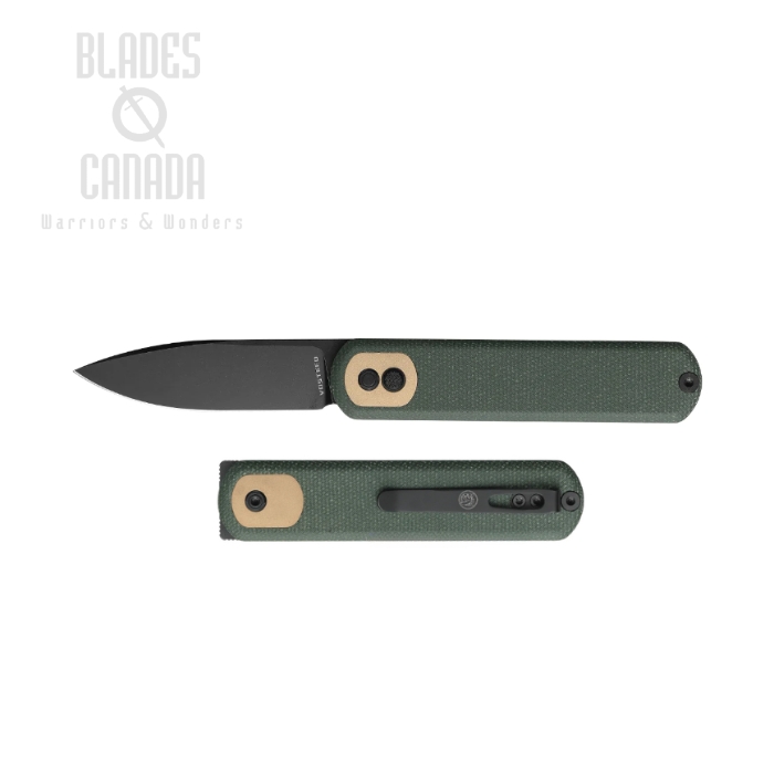 Vosteed Corgi Flipper Button Lock Folding Knife, 14C28N Black SW, Micarta Green, CG3SVM1