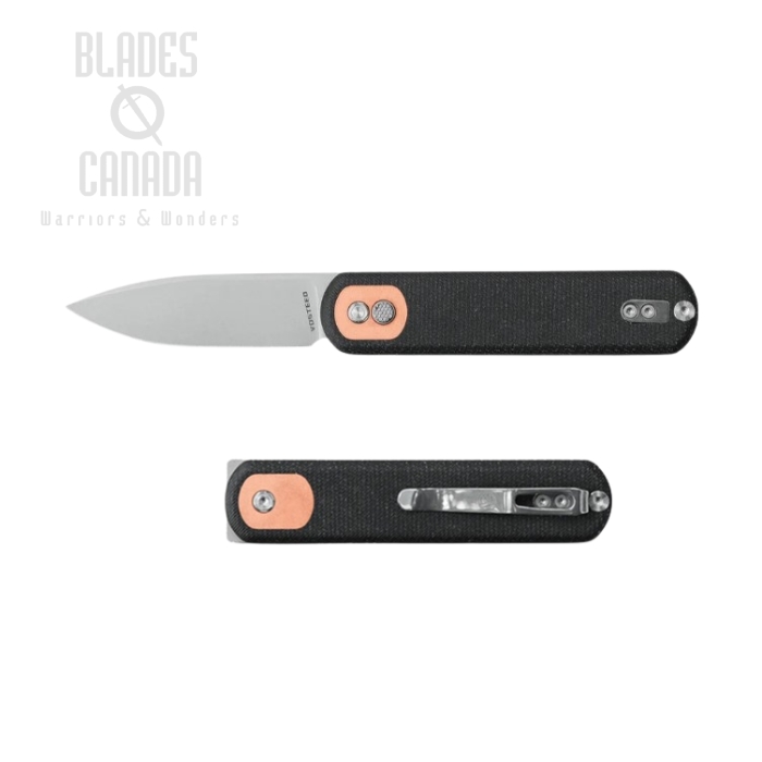 Vosteed Corgi Flipper Button Lock Folding Knife, 14C28N SW, Micarta Black, CG3SVM2
