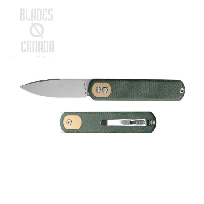 Vosteed Corgi Flipper Button Lock Folding Knife, 14C28N SW, Micarta Green, CG3SVM3