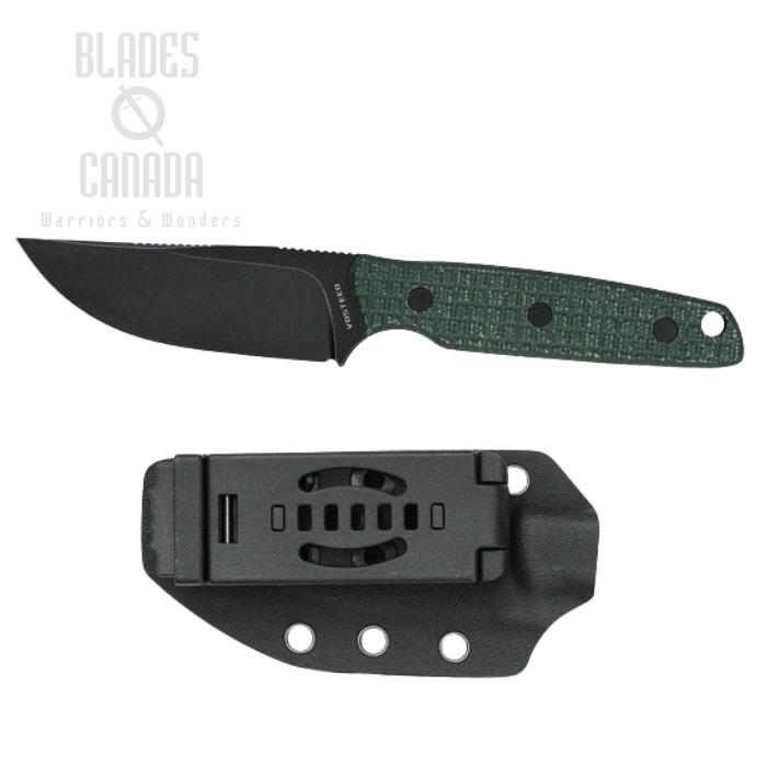 Vosteed Mink Fixed Blade Knife, Nitro-V Black, Micarta Green, Kydex Sheath, D0102