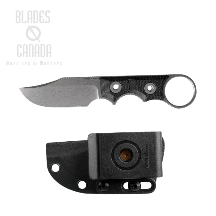 Vosteed Quokka-O Fixed Blade Knife, 14C28N Stonewash, Micarta Black, Kydex Sheath, D0501