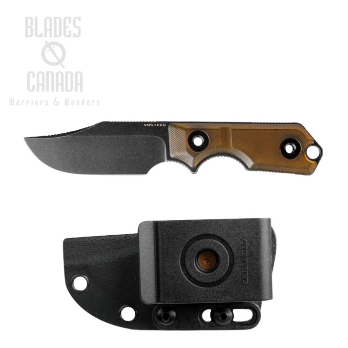 Vosteed Quokka Fixed Blade Knife, 14C28N Black SW, PEI Amber, Kydex Sheath, D0603