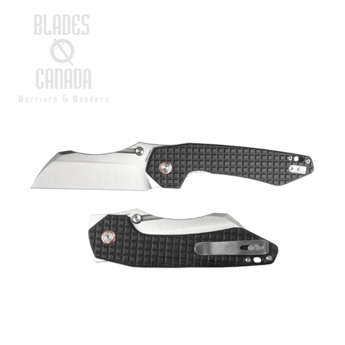 Vosteed Gator Flipper Folding Knife, 14C28N Satin Wharncliffe, Micarta Black, GT37VTMK2