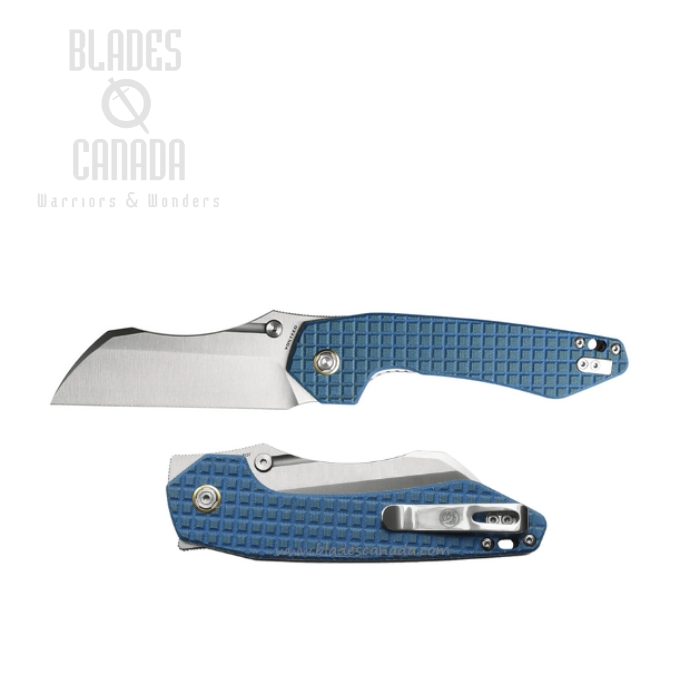 Vosteed Gator Flipper Folding Knife, 14C28N Satin Wharncliffe, Micarta Blue, GT37VTML2