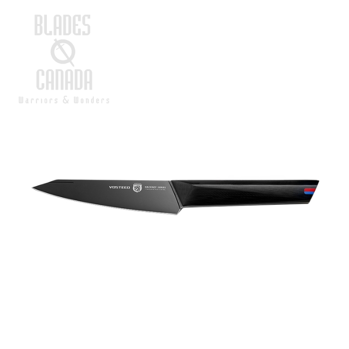 Vosteed Hackney Utility Kitchen Knife, 5" Black Ti Coating, G10 Black, HKUT7C50