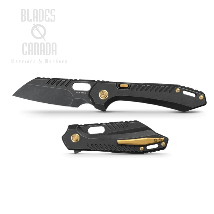 Vosteed RSKAOS Flipper Folding Knife, M390 Sheepsfoot Black, Titanium Black, MHET3