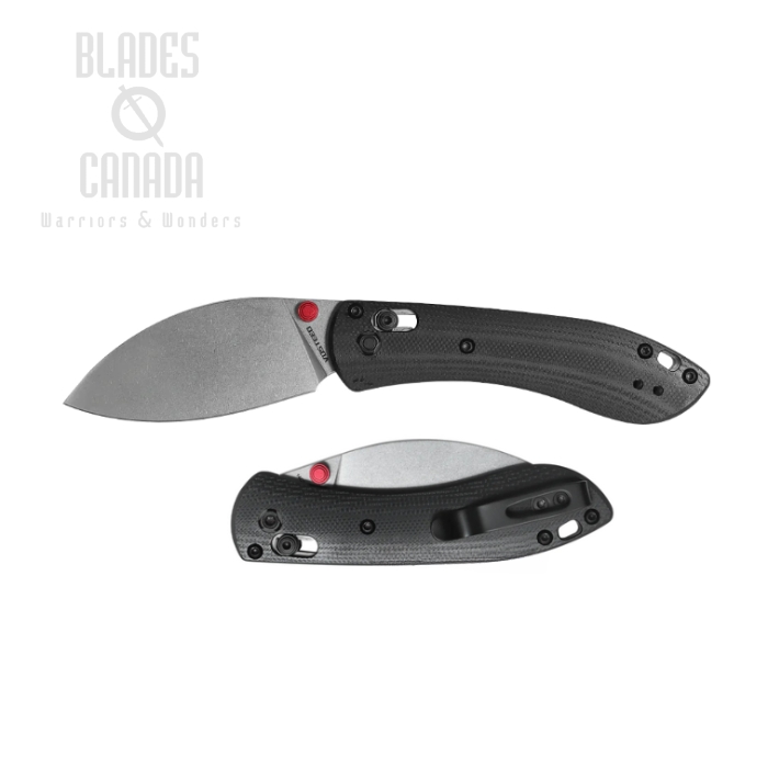 Vosteed Mini Nightshade CB Folding Knife, 14C28N Stonewash, G10 Black w/Red Thumbstud & Backspacer, MNNS26VWGH