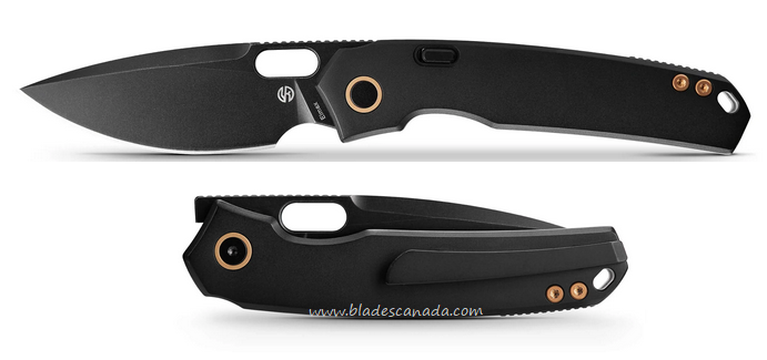 Vosteed Psyop Button Lock Flipper Folding Knife, Elmax Black, Titanium Black Curved, A2203