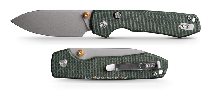 Vosteed Raccoon Button Lock Folding Knife, 14C28N, Micarta Green, A2904