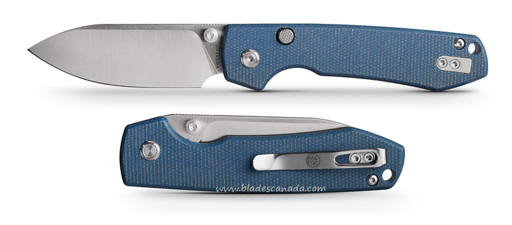 Vosteed Raccoon Button Lock Folding Knife, 14C28N, Micarta Blue, A2905