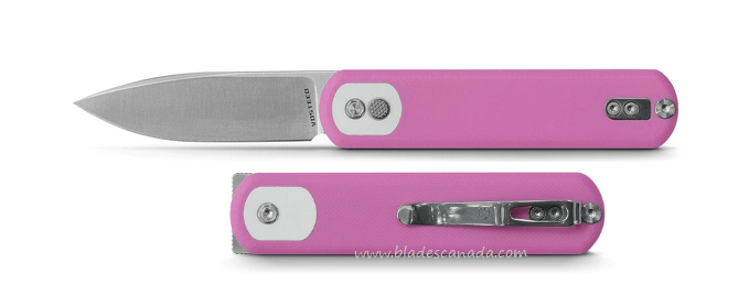 Vosteed Corgi Flipper Button Lock Knife, 14C28N Satin, G10 Pink, CG3S06