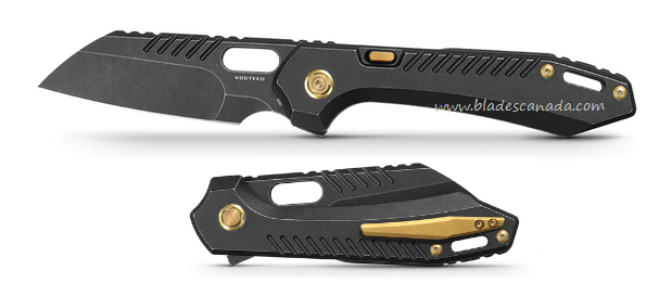 Vosteed RSKAOS Flipper Folding Knife, M390 Sheepsfoot Black, Titanium Black, MHET3