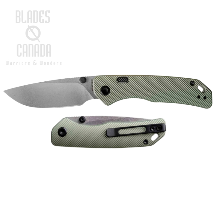 Vosteed Marten Top Liner Lock Folding Knife, 154CM Stonewash, Aluminum Green, A1602