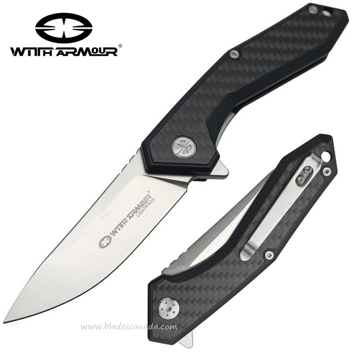 WithArmour Gent Flipper Folding Knife, D2 Steel, G10/Carbon Fiber, WA-082CFG