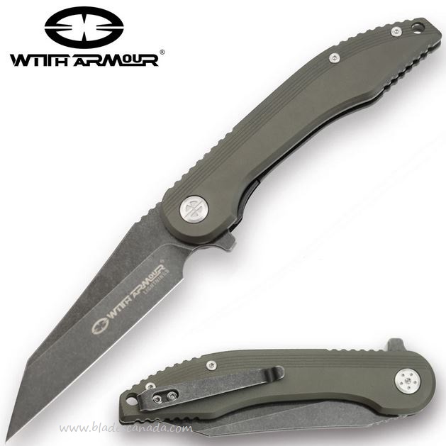 WithArmour Gasper Flipper Folding Knife, D2 Steel SW, Aluminum Green, WAR083BK