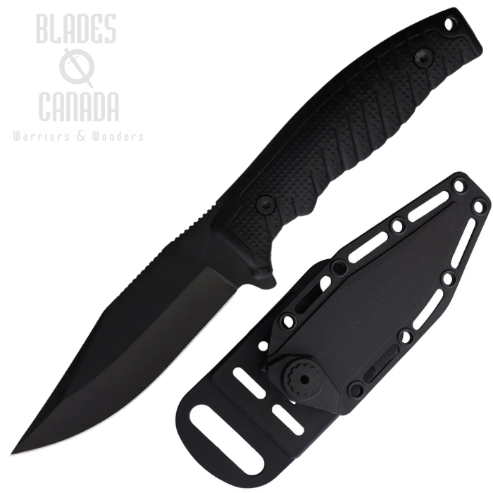 Witharmour Fixed Blade Knife, Stainless Black, ABS Textured Black Handle, Plastic Sheath, WARG2E49