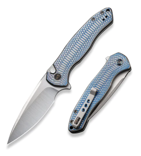 WE Knife Kitefin Flipper Button Lock Knife, Ltd Edition, CPM 20CV, Titanium Blue Ripple, WE19002M-3