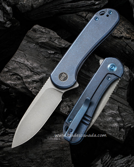 WE Knife Elementum Flipper Framelock Knife, CPM 20CV, Titanium Blue, 18062X-2