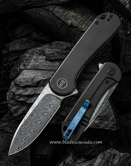 WE Knife Elementum Flipper Framelock Knife, Damasteel, Titanium, 18062X-DS1