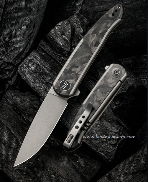 WE Knife Smooth Sentinel Flipper Framelock Knife, CPM 20CV, Titanium/CF, WE20043-1