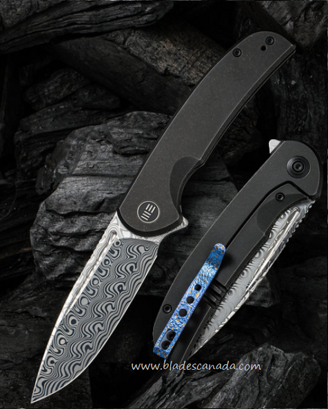 WE Knife Beacon Flipper Framelock Knife, Damasteel, Titanium, WE20061B-DS1