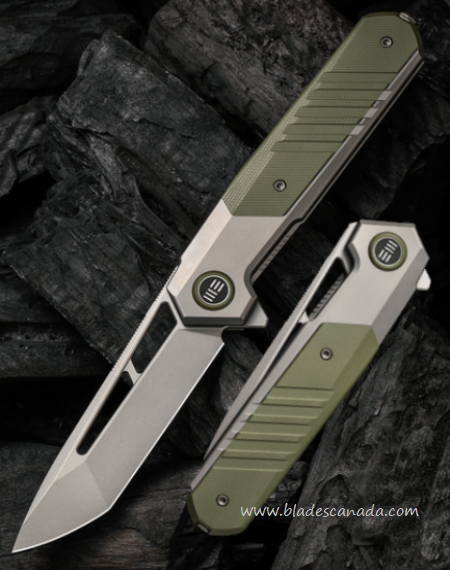 WE Knife Arsenal Flipper Framelock Knife, CPM 20CV, Titanium Green/Grey, WE20073-1