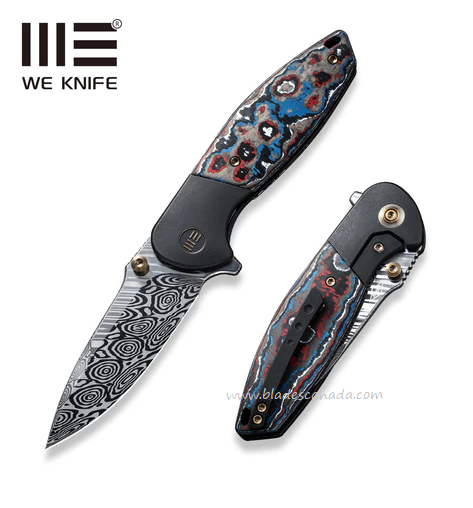 WE Knife Nitro Mini Framelock Folding Knife, Damasteel, Nebula Fat Carbon Fiber/Ti, 22015-DS1