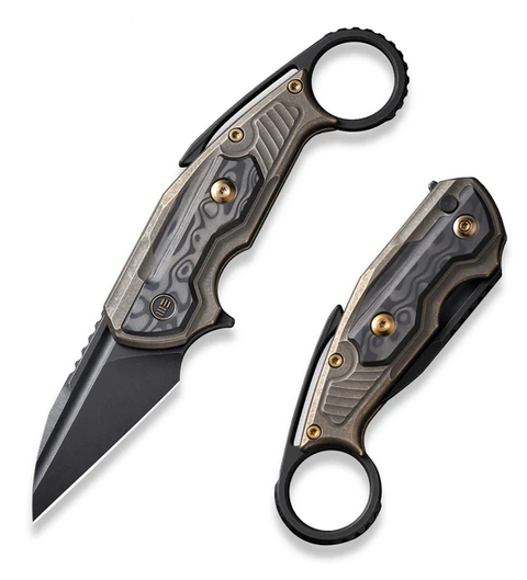 WE Knife Yardbird Flipper Button Lock Knife, CPM 20CV Black, Titanium Bronze w/Rose CF, 22021-2