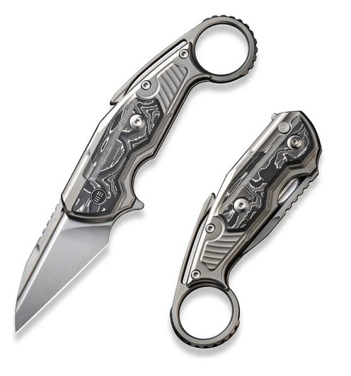 WE Knife Yardbird Button Lock Knife, CPM 20CV, Titanium/Aluminum Foil Carbon Fiber, 22021-3